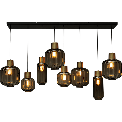 Hanglamp "Lett Rib" mat goud 8-lichts beam zwart 160x25cm