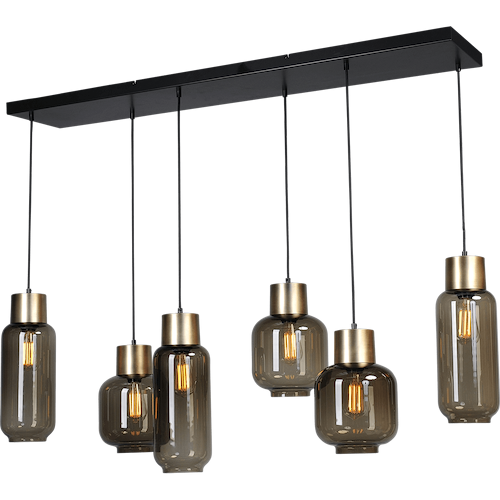 Hanglamp "Lett" mat goud 6-lichts beam zwart 130x25cm