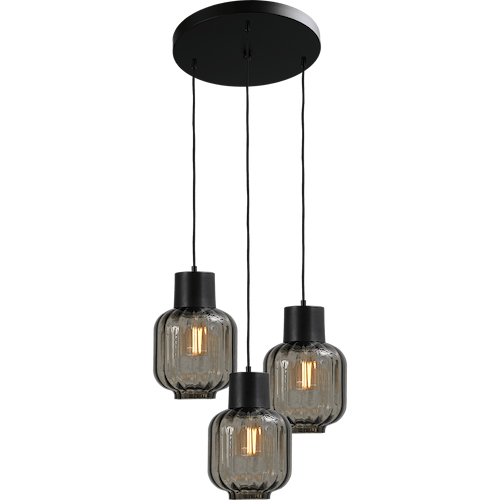 Hanglamp "Lett Rib" zwart 3-lichts doorsnede 35cm