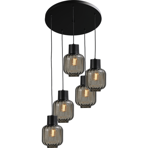 Hanglamp "Lett Rib" zwart 5-lichts doorsnede 50cm
