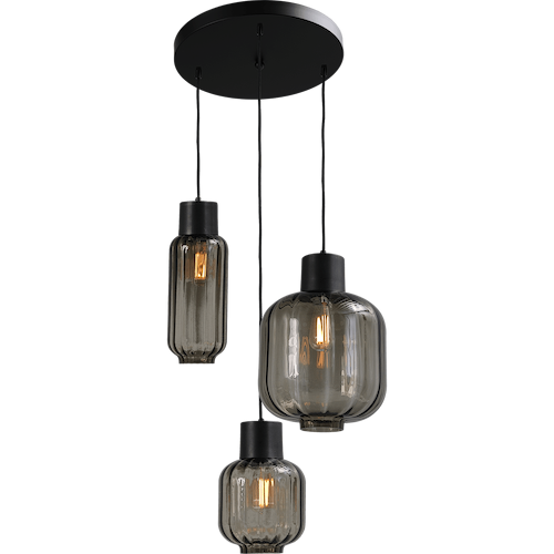 Hanglamp "Lett Rib" zwart 3-lichts doorsnede 35cm