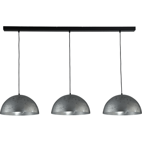 Hanglamp Larino 3-lichts Ø40cm bladzilveren/bladzilveren - plafondplaat zwart - 130x8cm - zwarte pvc kabel 150cm - MASTERLIGHT