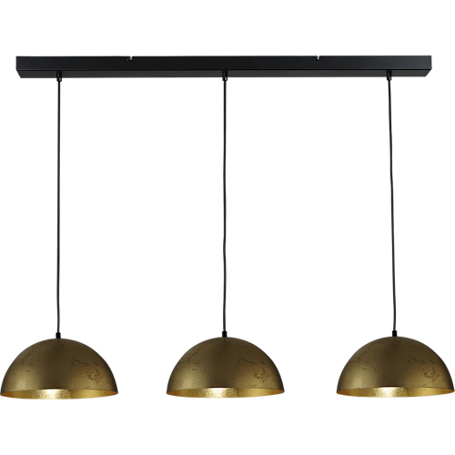 Hanglamp Larino 3-lichts Ø30cm bladgouden/bladgouden - plafondplaat zwarte 100x8cm - zwarte pvc kabel 150cm - MASTERLIGHT