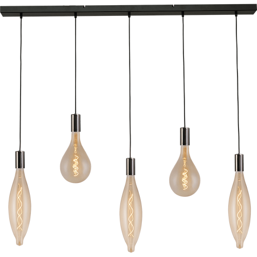 Hanglamp Tessi 5-lichts zwart chrome 130x8cm