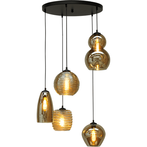 Hanglamp Quinto 5-lichts mat zwart Ø50cm