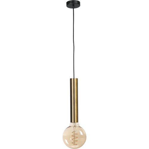 Hanglamp Tomasso 1-lichts antiek messing E27 - Ø45x250mm -  zwarte stoffen kabel 200cm - MASTERLIGHT