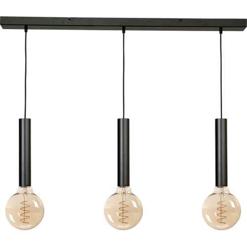 Hanglamp Tomasso 3-lichts mat zwart - plafondplaat zwarte 100x8cm - zwarte stoffen kabel 150cm - MASTERLIGHT