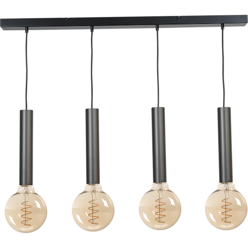 Hanglamp Tomasso 4-lichts mat zwart - plafondplaat zwarte 100x8cm - zwarte stoffen kabel 150cm - MASTERLIGHT