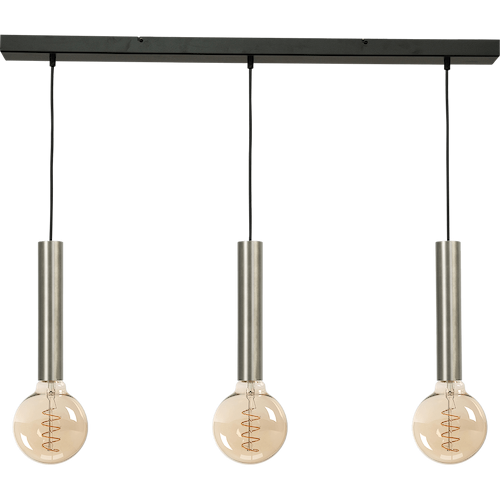 Hanglamp Tomasso 3-lichts nikkel mat - plafondplaat zwarte 100x8cm - zwarte stoffen kabel 150cm - MASTERLIGHT