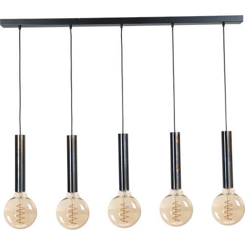 Hanglamp Tomasso 5-lichts dappled oil - plafondplaat zwarte 130x8cm - zwarte stoffen kabel 150cm - MASTERLIGHT