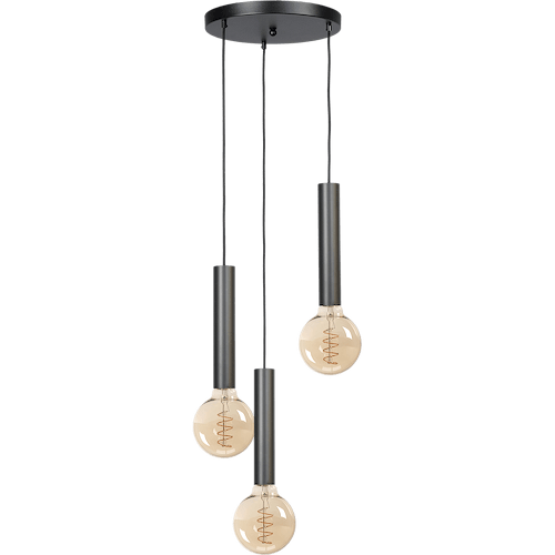 Hanglamp Tomasso 3-lichts mat zwart - basis zwart Ø35cm - zwarte stoffen kabel 150cm - MASTERLIGHT