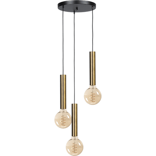 Hanglamp Tomasso 3-lichts antiek messing - basis zwart Ø35cm - zwarte stoffen kabel 150cm - MASTERLIGHT
