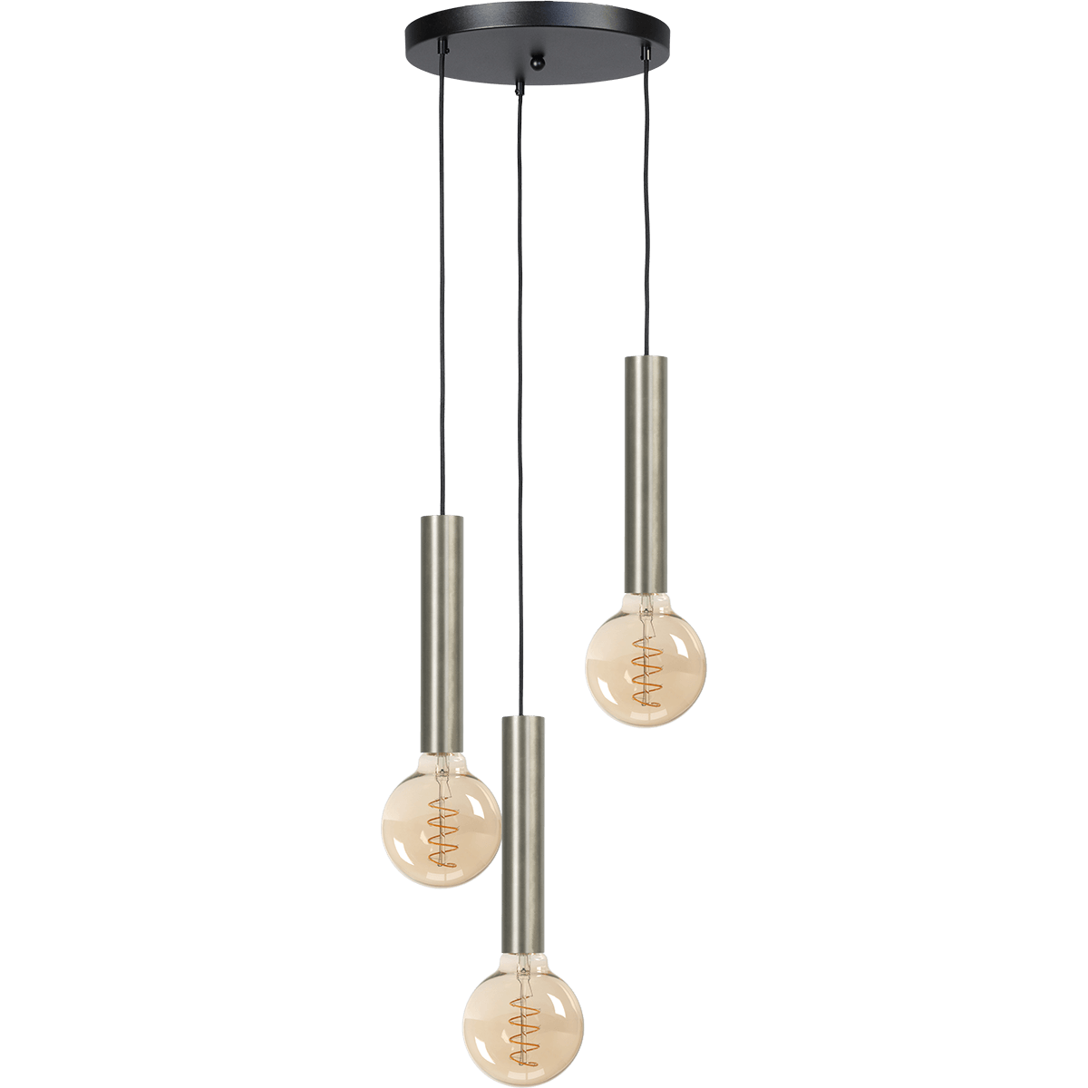 Hanglamp Tomasso 3-lichts mat nikkel - basis zwart Ø35cm - zwarte stoffen kabel 150cm - MASTERLIGHT