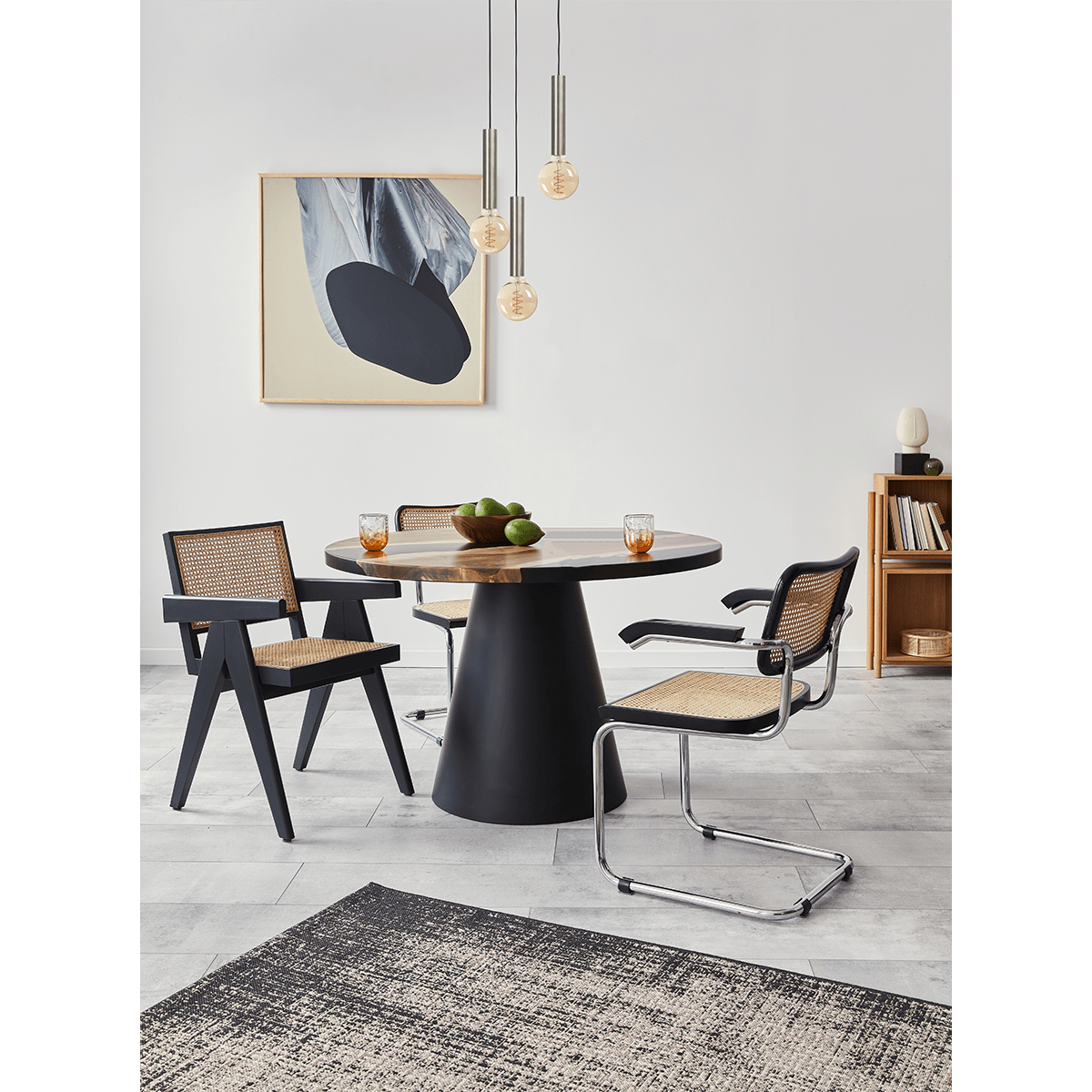 Hanglamp Tomasso 3-lichts mat nikkel - basis zwart Ø35cm - zwarte stoffen kabel 150cm - MASTERLIGHT