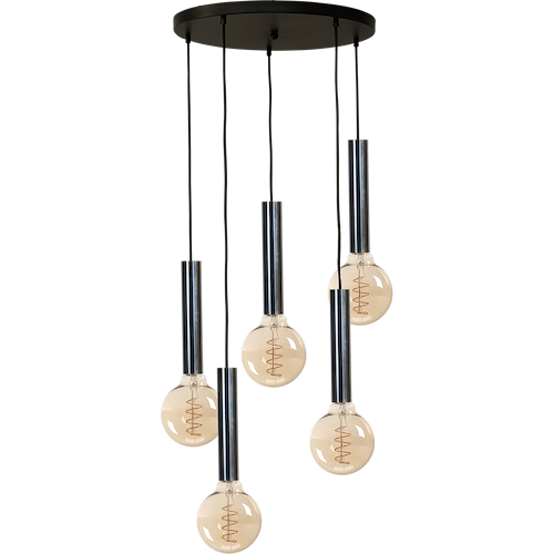 Hanglamp Tomasso 5-lichts dappled oil - basis zwart Ø50cm - zwarte stoffen kabel 350cm - MASTERLIGHT