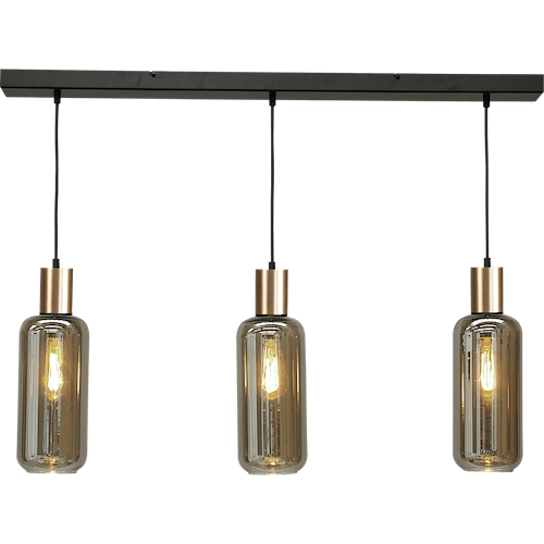 Hanglamp Bounty 3-lichts mat zwart/mat goud 100x8cm - 3x glas smoke 62260-05-5 - MASTERLIGHT