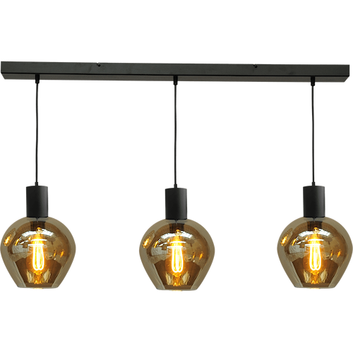 Hanglamp Bounty 3-lichts mat zwart 100x8cm - 3x glas smoke 62260-05-3 - MASTERLIGHT