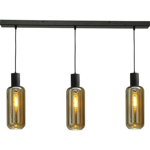 Hanglamp Bounty 3-lichts mat zwart 100x8cm - 3x glas smoke 62260-05-5 - MASTERLIGHT