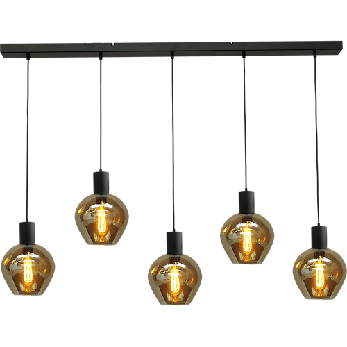 Hanglamp Bounty 5-lichts mat zwart 130x8cm - 5x E27 hanger mat zwart - 5x glas smoke 62260-05-3 - MASTERLIGHT