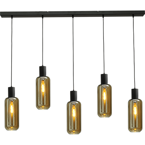 Hanglamp Bounty 5-lichts mat zwart 130x8cm - 5x E27 hanger mat zwart - 5x glas smoke 62260-05-5 - MASTERLIGHT