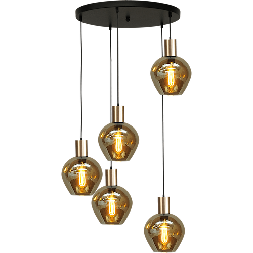 Hanglamp Bounty 5-lichts mat zwart/mat goud Ø50cm - 5x E27 hanger mat zwart - 5x glas smoke 62260-05-3 - MASTERLIGHT