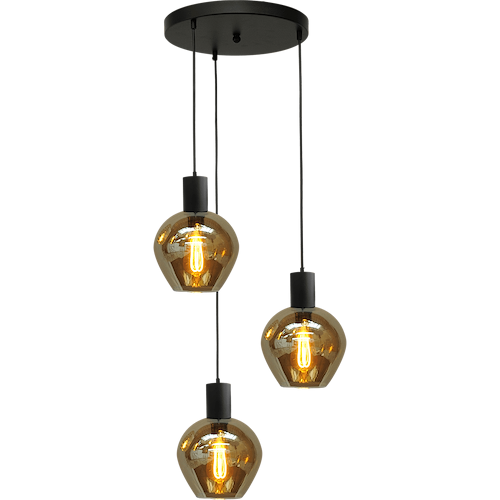 Hanglamp Bounty 3-lichts mat zwart Ø35cm - 3x E27 hanger mat zwart 150cm - 3x glas smoke 62260-05-3 - MASTERLIGHT
