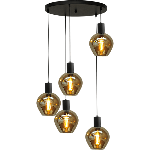 Hanglamp Bounty 5-lichts mat zwart Ø50cm - 5x E27 hanger mat zwart - 5x glas smoke 62260-05-3 - MASTERLIGHT