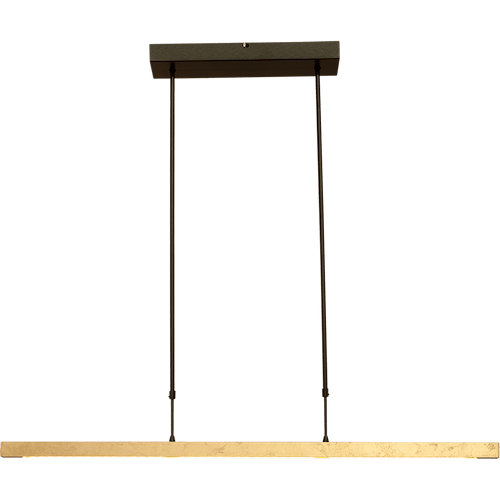 Hanglamp Real 3 - minimalistische smalle hanglamp zwart nikkel/bladgoud 100 x 3 cm - dimbaar met ingebouwde dimmer - DTW - 38W - 2700-2200K - 4560 Lumen - push-dimmer. De LED lichtbron is voorzien van de nieuwe dim to warm technologie. Dat wil zeggen dat als u de lamp dimt met de pushdimmer - het licht minder maar ook warmer wordt. Voluit is de lichtkleur 2700 Kelvin (warm wit) en gedimd 2200 Kelvin (Flame). MASTERLIGHT