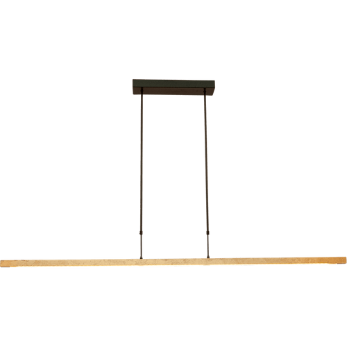 Hanglamp Real 3 - minimalistische smalle hanglamp zwart nikkel/bladgoud 160 x 3 cm - dimbaar met ingebouwde dimmer - DTW - 57W - 2200-2700K - 6840 Lumen - 2x push-dimmer. De LED lichtbron is voorzien van de nieuwe dim to warm technologie. Dat wil zeggen dat als u de lamp dimt met de pushdimmer - het licht minder maar ook warmer wordt. Voluit is de lichtkleur 2700 Kelvin (warm wit) en gedimd 2200 Kelvin (Flame). MASTERLIGHT