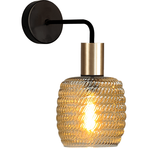 Wandlamp Bounty mat zwart/mat goud lengte  38cm downlight - depth 29 -5cm - glas smoke Ø19cm - MASTERLIGHT