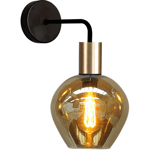 Wandlamp Bounty mat zwart/mat goud lengte  38cm downlight - depth 29 -5cm - glas smoke Ø19cm - MASTERLIGHT