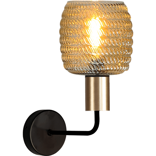 Wandlamp Bounty mat zwart/mat goud lengte  38cm uplight - depth 29 -5cm - glas smoke Ø19cm - MASTERLIGHT