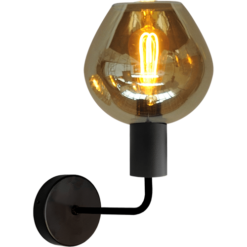 Wandlamp Bounty mat zwart lengte  38cm uplight - depth 29 -5cm - glas smoke Ø19cm - MASTERLIGHT