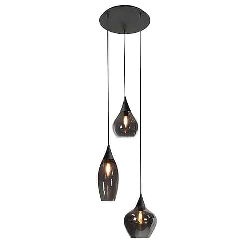 Hanglamp Cambio 3 X E14 rond Mat Zwart + glas Smoke