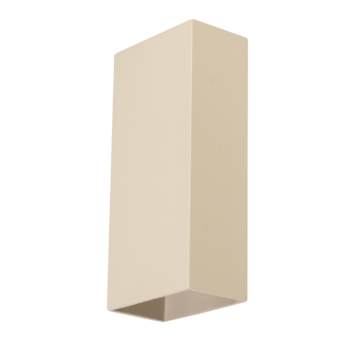 05-WL1330-43. Strakke zandkleurige wandlamp serie David van het merk ETH. Er kunnen twee GU10 LED spotjes in de wandlamp. De ene schijnt dan naar boven