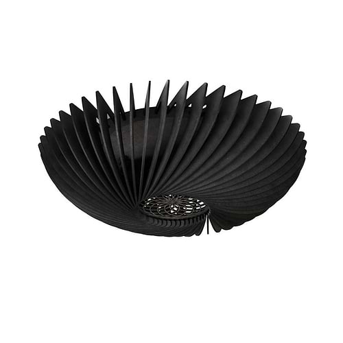 Plafond lamp van hout, zwart gemaakt. Diameter 48 cm