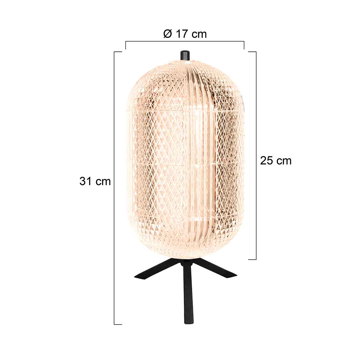 afmetingen tafellamp 3841ZW van Mexlite