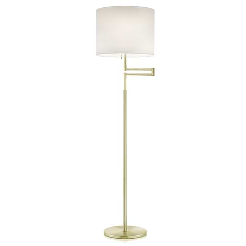 Moderne vloerlamp, 41.912.03-10*, van de Duitse fabrikant Knapstein. Met trekkoord om lamp een en uit te schakelen. In hoogte vertelbaar. De lamp kan 550 mm naar zijkant geschoven worden. Alle lampen van Knapstein zijn van zeer degelijke kwaliteit. Voor meer opties uit de serie: MILA, kunt u de zoekfunctie gebruiken op onze site. Dan ziet u welke andere opties er binnen de serie zijn. Kleur: messing mat. Lampenkap Chintz ecru. Aantal lichtpunten: 2. Lichtbron: exclusief. Breedte in mm: 350. Lengte/diepte in mm: 635.