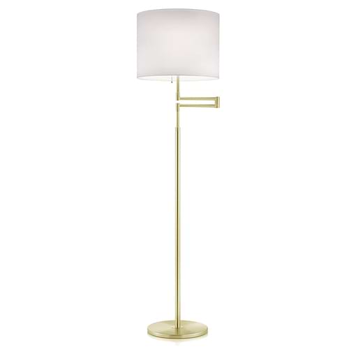 Moderne vloerlamp, 41.912.03-11*, van de Duitse fabrikant Knapstein. Met trekkoord om lamp een en uit te schakelen. In hoogte vertelbaar. De lamp kan 550 mm naar zijkant geschoven worden. Alle lampen van Knapstein zijn van zeer degelijke kwaliteit. Voor meer opties uit de serie: MILA, kunt u de zoekfunctie gebruiken op onze site. Dan ziet u welke andere opties er binnen de serie zijn. Kleur: messing mat. Lampenkap Chintz wit. Aantal lichtpunten: 2. Lichtbron: exclusief. Breedte in mm: 350. Lengte/diepte in mm: 635.