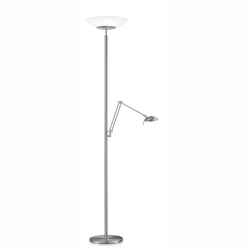 Moderne vloerlamp, leeslamp, 41.955.05, van de Duitse fabrikant Knapstein. Alle lampen van Knapstein zijn van zeer degelijke kwaliteit. Voor meer opties uit de serie: ELSA-L, kunt u de zoekfunctie gebruiken op onze site. Dan ziet u welke andere opties er binnen de serie zijn. Kleur: nikkel mat. Glas wit. Aantal lichtpunten: 2. Lichtbron: inclusief. Breedte in mm: 360. Lengte/diepte in mm: 570.