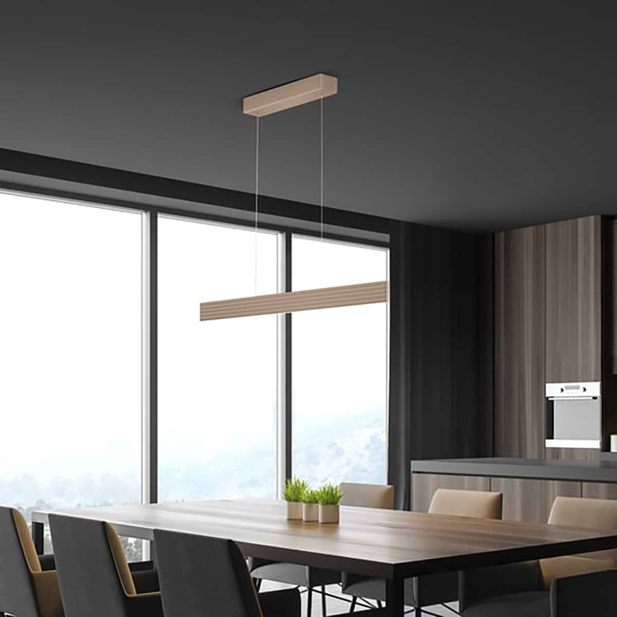 Moderne smalle design hanglamp, 51.508.34, van de Duitse fabrikant Knapstein. Direct en indirecte verlichting. Boven en onder licht zijn apart van elkaar door twee gebaarbedieningen in- en uit te schakelen en te dimmen. De lichtkleur van het boven en van het onderlicht kan door twee gebaarbedieningen apart van elkaar ingesteld worden tussen 2.200 en 3.000 Kelvin. Geheugenfunctie. De lamp is traploos in hoogte verstelbaar, bereik 1000 mm. Geen zichtbare schroeven in de plafondplaat. Alle lampen van Knapstein zijn van zeer degelijke kwaliteit. Voor meer opties uit de serie: FARA-112, kunt u de zoekfunctie gebruiken op onze site. Dan ziet u welke andere opties er binnen de serie zijn. Kleur: brons. Aantal lichtpunten: 1. Lichtbron: inclusief. Breedte in mm: 75. Lengte/diepte in mm: 1120.