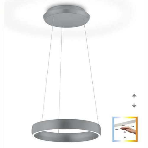 Moderne design hanglamp, 51.495.05, van de Duitse fabrikant Knapstein. Direct en indirecte verlichting. Boven en onder licht zijn apart van elkaar door twee gebaarbedieningen in- en uit te schakelen en te dimmen. De lichtkleur van het boven en van het onderlicht kan door twee gebaarbedieningen apart van elkaar ingesteld worden tussen 2.200 en 3.000 Kelvin. Geheugenfunctie. De lamp is traploos in hoogte verstelbaar, bereik 1000 mm. Geen zichtbare schroeven in de plafondplaat. Alle lampen van Knapstein zijn van zeer degelijke kwaliteit. Voor meer opties uit de serie: SARA-40, kunt u de zoekfunctie gebruiken op onze site. Dan ziet u welke andere opties er binnen de serie zijn. Kleur: nikkel mat. Aantal lichtpunten: 1. Lichtbron: inclusief. Breedte in mm: ø 400. Diameter in mm: 400.