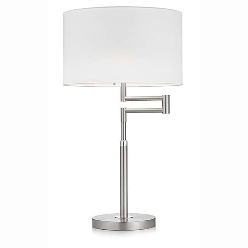 Tafellamp, 71.305.19-10*, van de Duitse fabrikant Knapstein. Met schakelaar en dimmer. In hoogte verstelbaar. Uittrekbaar naar de zijkant tot 480 mm. Alle lampen van Knapstein zijn van zeer degelijke kwaliteit. Voor meer opties uit de serie: LILO-T, kunt u de zoekfunctie gebruiken op onze site. Dan ziet u welke andere opties er binnen de serie zijn. Kleur: nikkel mat / Kleur: chrome. Lampenkap Chintz wit, cylindrisch. Aantal lichtpunten: 2. Lichtbron: exclusief. Breedte in mm: 400. Lengte/diepte in mm: 600.