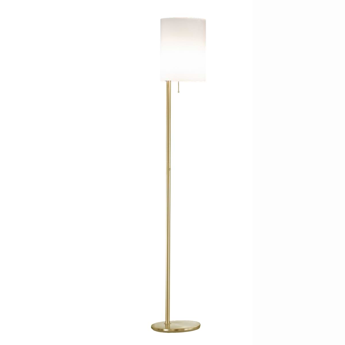 Vloerlamp. Serie: KIRA. Kleur: messing mat. Kap Chintz wit. KNAPSTEIN