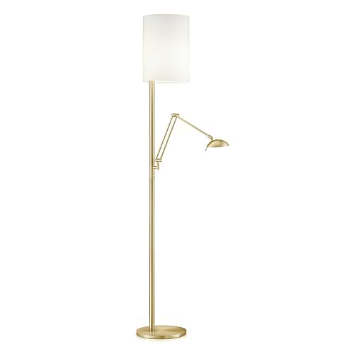 Moderne vloerlamp, leeslamp, 41.952.03-10, van de Duitse fabrikant Knapstein. Het bovenlicht en de centrale lichtbron zijn met een touch dimmer individueel te dimmen. Het leeslampje is via een touch dimmer op de reflektor dimbaar. Alle lampen van Knapstein zijn van zeer degelijke kwaliteit. Voor meer opties uit de serie: KIRA-L, kunt u de zoekfunctie gebruiken op onze site. Dan ziet u welke andere opties er binnen de serie zijn. Kleur: messing mat. Lampenkap Chintz wit. Aantal lichtpunten: 3. Lichtbron: inclusief. Breedte in mm: 260. Lengte/diepte in mm: 570.
