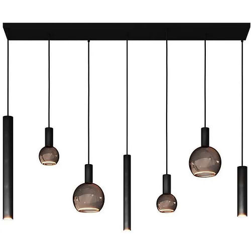 Hanglamp Riva, dikke buizen, stalen armatuur kleur RAL 9005 structuur, 7 lichts