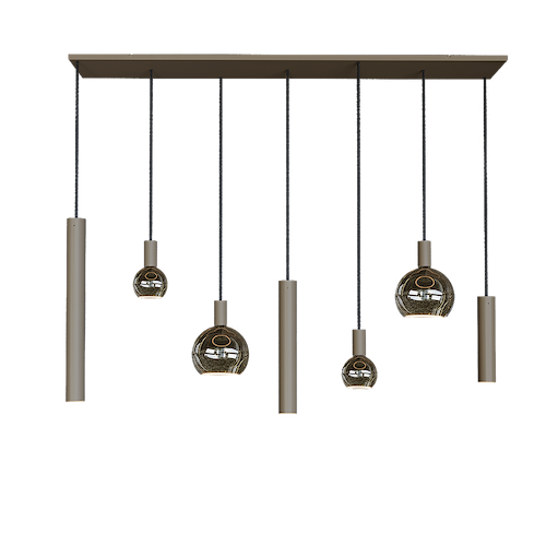 Hanglamp Riva, dikke buizen, stalen armatuur kleur quartz, 7 lichts