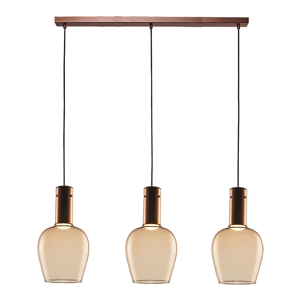 Hanglamp Vino 3-lichts Balk Brons-Goud/Amber Glas, FREELIGHT