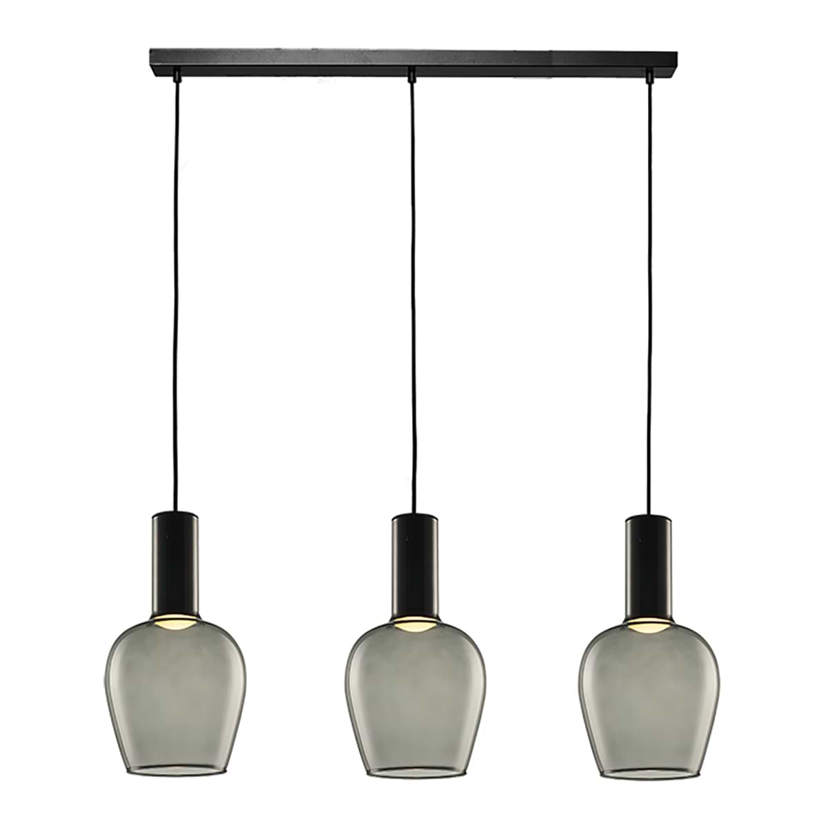 Hanglamp Vino 3-lichts Balk Zwart/Smoke Glas, FREELIGHT