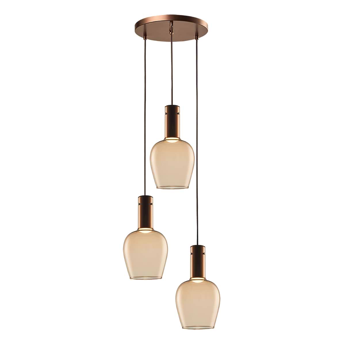Hanglamp Vino 3-lichts Rond Brons-Goud/Amber Glas, FREELIGHT